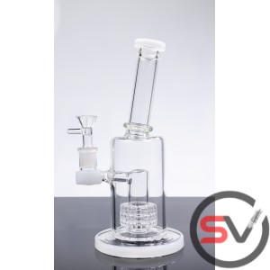 ANGLED NECK TWO CLEAR RINGS GLASS WATER PIPE WITH ROUND BASE 10inch